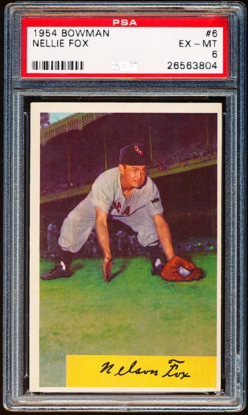 1954 Bowman Baseball- #6 Nellie Fox, White Sox- PSA Ex-Mt 6 