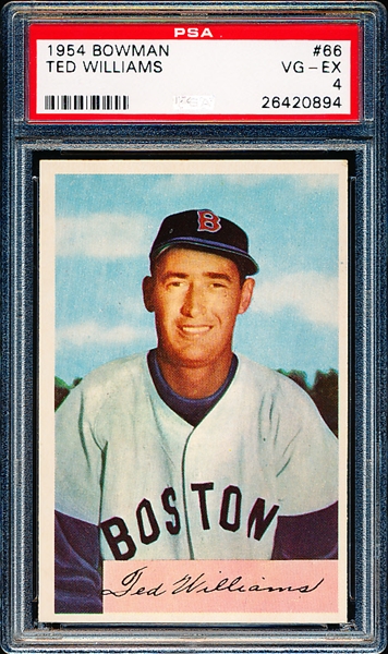 1954 Bowman Baseball- #66 Ted Williams, Red Sox- PSA Vg-Ex 4