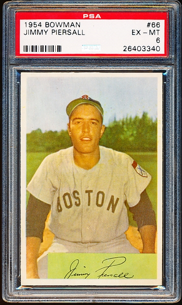 1954 Bowman Baseball- #66 Jimmy Piersall, Red Sox- PSA Ex-Mt 6 