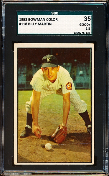 1953 Bowman Baseball Color- #118 Billy Martin, Yankees- SGC 35 (Good + 2.5)