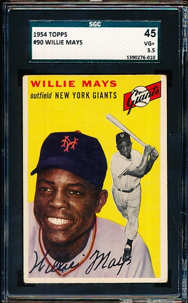 1954 Topps Baseball- #90 Willie Mays, Giants- SGC 45 (Vg+ 3.5)