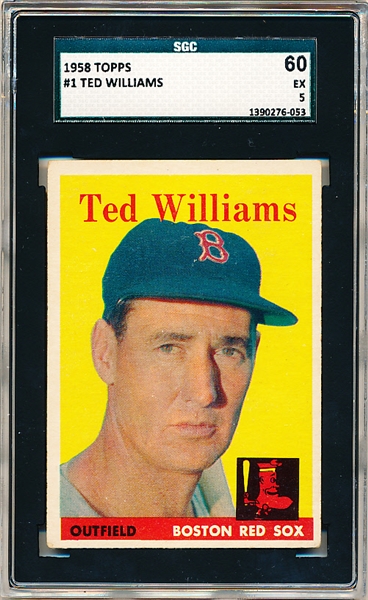 1958 Topps Baseball - #1 Ted Williams, Red Sox- SGC 60 (Ex 5)