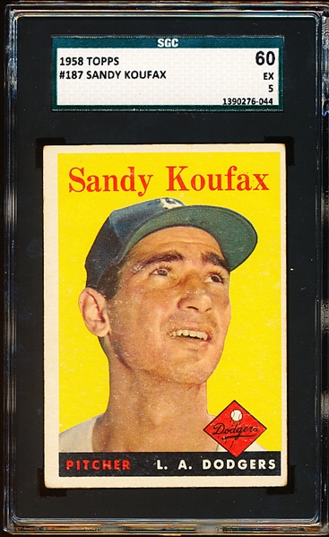 1958 Topps Baseball- #187 Sand Koufax, Dodgers- SGC 60 (Ex 5)