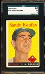 1958 Topps Baseball- #187 Sand Koufax, Dodgers- SGC 60 (Ex 5)