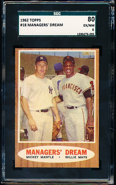 1962 Topps Baseball- #18 Manager’s Dream- Mantle/ Mays- SGC 80 (Ex/NM 6)