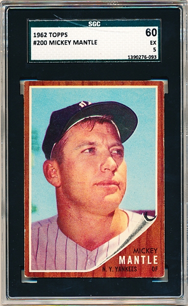 1962 Topps Baseball- #200 Mickey Mantle, Yankees- SGC 60 (Ex 5)