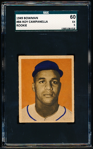 1949 Bowman Baseball- #84 Roy Campanella, Dodgers- Rookie!- SGC 60 (Ex 5)