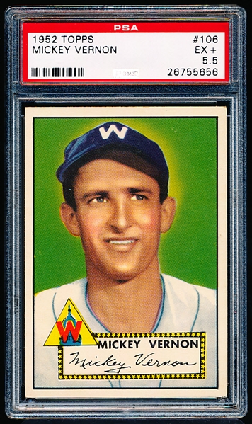 1952 Topps Baseball- #106 Mickey Vernon, Washington- PSA Ex+ 5.5.