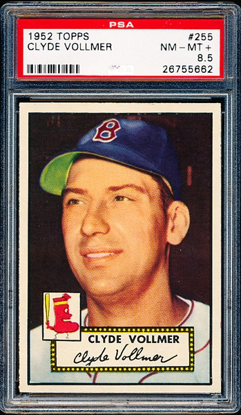 1952 Topps Baseball- #255 Clyde Vollmer, Red Sox- PSA Nm-Mt+ 8.5 