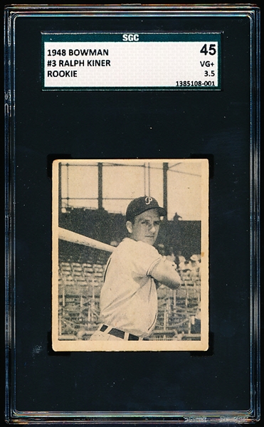 1948 Bowman Baseball- #3 Ralph Kiner, Pirates- RC- SGC 45 (Vg+ 3.5)