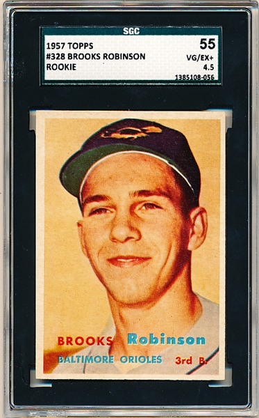1957 Topps Baseball- #328 Brooks Robinson, Orioles- SGC 55 (Vg-Ex + 4.5)