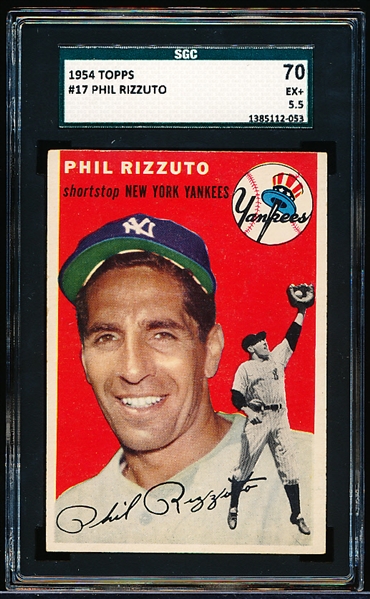 1954 Topps Baseball- #17 Phil Rizzuto, Yankees- SGC 70 (Ex+ 5.5)