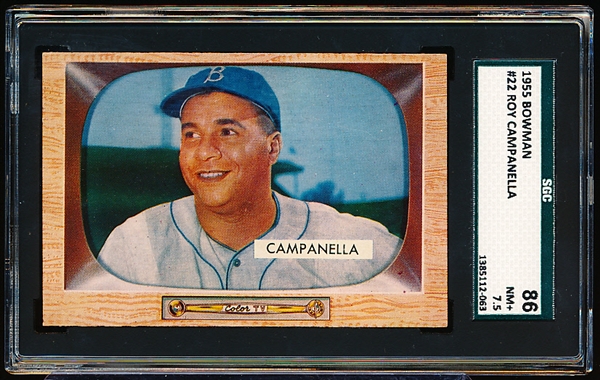 1955 Bowman Baseball- #22 Roy Campanella, Dodgers- SGC 86 (NM+ 7.5)