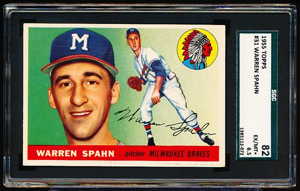 1955 Topps Baseball- #31 Warren Spahn, Braves- SGC 82 (Ex/Mt+ 6.5)