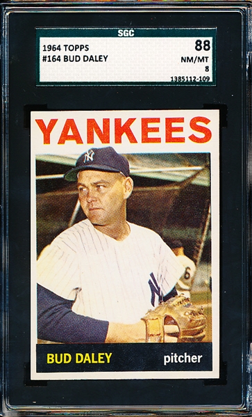 1964 Topps Baseball- #164 Bud Daley, Yankees- SGC 88(Nm/Mt 8)