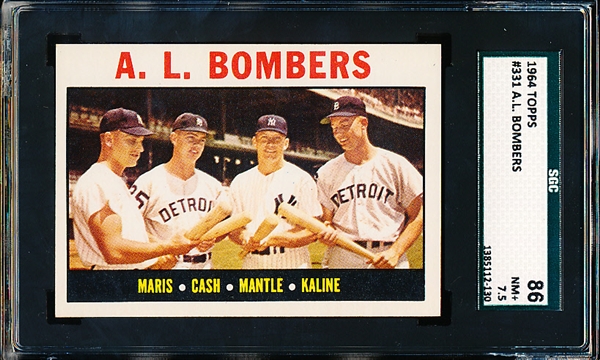 1964 Topps Baseball- #331 A.L. Bombers (Maris/ Cash/ Mantle/ Kaline)- SGC 86 (NM+ 7.5)