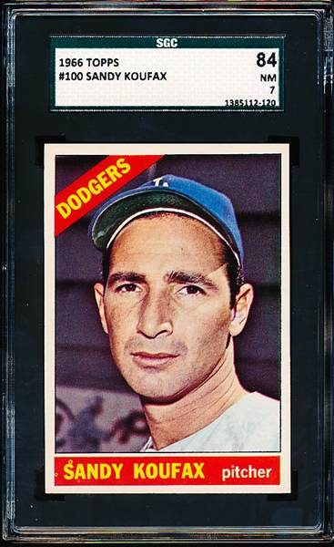 1966 Topps Baseball- #100 Sandy Koufax, Dodgers- SGC 84 (NM 7)