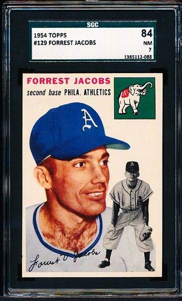 1954 Topps Baseball- #129 Forrest Jacobs, A’s- SGC 84 (NM 7)