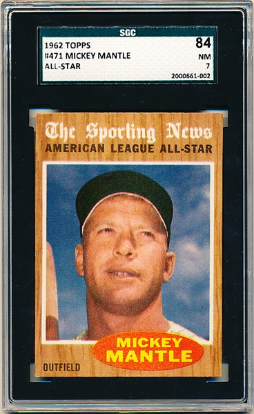1962 Topps Bb- #471 Mickey Mantle All Star- SGC 84 (NM 7)