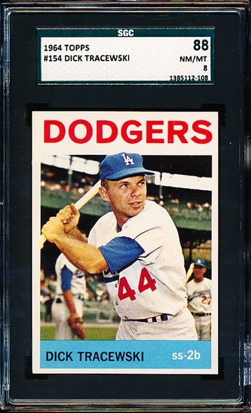 1964 Topps Bb- #154 Tracewski, Dodgers- SGC 88 (Nm/Mt 8)- 60/40 centering