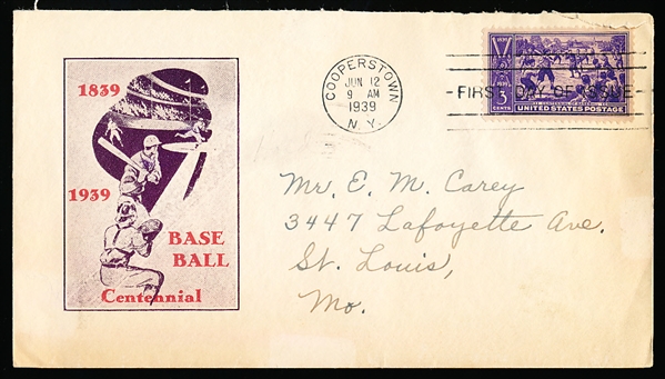 June 12, 1939- Cooperstown New York- First Day of Issue