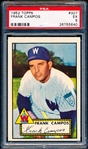 1952 Topps Baseball- #307 Frank Campos, Washington- PSA Ex 5