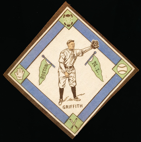 1914 B18 Baseball Blanket- Tommy Griffith, Boston NL - White Infield- Green Pennants