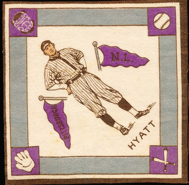 1914 B18 Baseball Blanket- Ham Hyatt, Pittsburgh NL – Purple Pennants