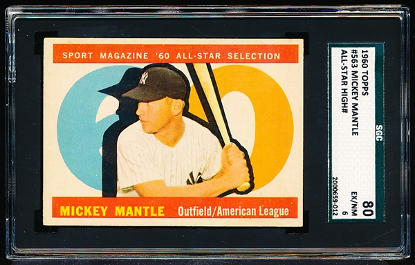 1960 Topps Baseball- #563 Mickey Mantle All Star- Hi# - SGC 80 (Ex-NM 6)
