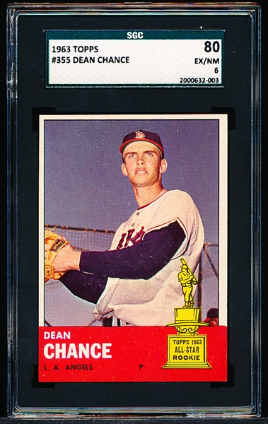 1963 Topps Baseball- #355 Dean Chance, Angels- SGC 80 (Ex/NM 6)