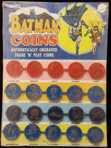1966 Transogram Batman Coins Non-Sports- 1 Original Retail Card with 20 Attached and Unbroken Coins