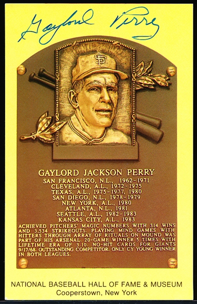 Gaylord Perry Autographed Baseball Hall of Fame Gold Plaque