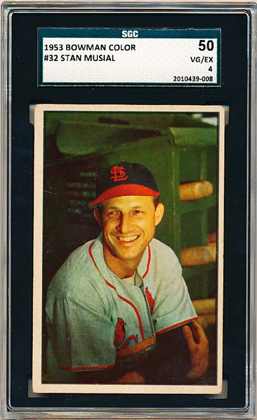 1953 Bowman Baseball Color- #32 Stan Musial, Cardinals- SGC 50 (Vg-Ex 4)