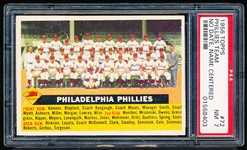 1956 Topps Baseball- Philadelphia Phillies Team- PSA NM 7 – No Date/Name Centered- White Back