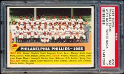 1956 Topps Baseball- #72 Philadelphia Phillies Team- Dated 1955- PSA NM 7 – White back
