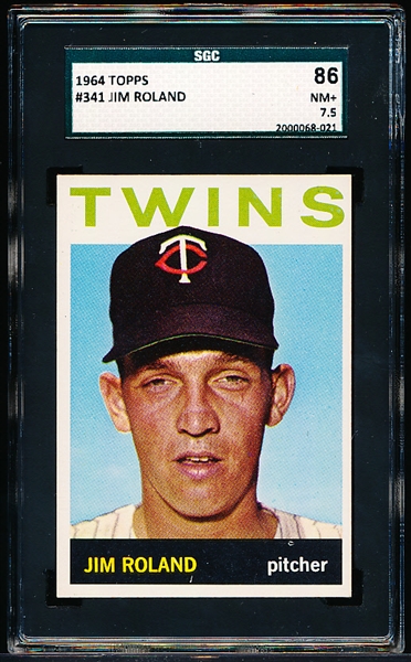 1964 Topps Bb- #341 Jim Roland, Twins- SGC 86 (NM+ 7.5)