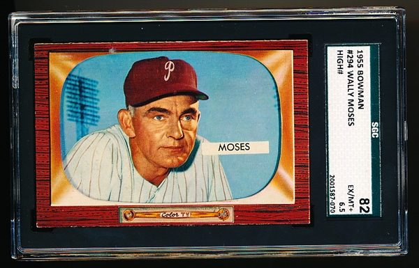 1955 Bowman Baseball- #294 Wally Moses, Phillies- Hi#- SGC 82 (Ex/Mt + 6.5)