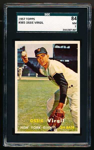 1957 Topps Baseball- #365 Ossie Virgil, Giants- SGC 84 (NM 7)