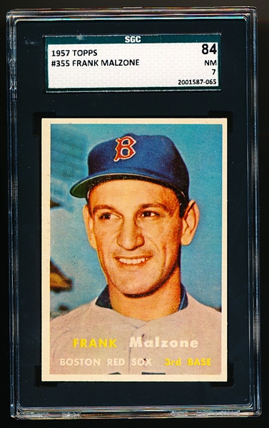 1957 Topps Baseball- #355 Frank Malzone, Red Sox- SGC 84 (NM 7)
