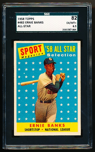 1958 Topps Baseball- #482 Ernie Banks All Star- SGC 82 (Ex/Mt+ 6.5)