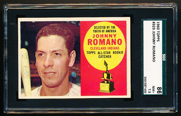 1960 Topps Baseball- #323 Johhny Romano, Cleveland- SGC 86 (NM+ 7.5)