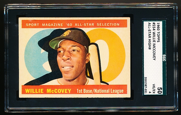 1960 Topps Baseball- #554 Wiilie McCovey All Star- SGC 50 (Vg-Ex 4)