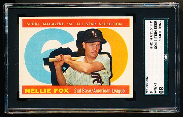 1960 Topps Baseball- #555 Nellie Fox All Star- SGC 80 (Ex/NM 6)