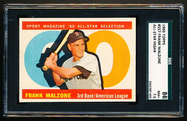 1960 Topps Baseball- #557 Frank Malzone All Star- SGC 86 (NM+ 7.5)- Hi#.