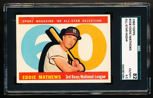 1960 Topps Baseball- #558 Eddie Mathews All Star- SGC 82 (Ex/Mt + 6.5)
