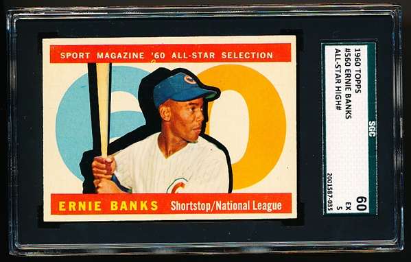 1960 Topps Baseball- #560 Ernie Banks All Star- SGC 60 (Ex 5)- Hi# Hall of Famer!