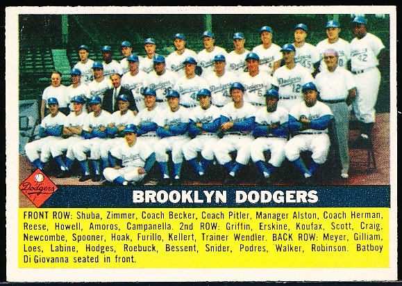 1956 Topps Bb- #166 Brooklyn Dodgers Team