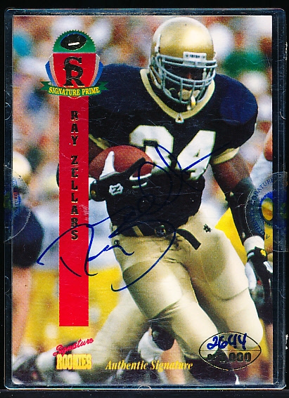 1995 Signature Rookies Prime Ftbl.- “Authentic Signature”- #50 Ray Zellars, Notre Dame- #2644/3,000