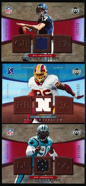 2007 Artifacts Ftbl.- 3 Diff. Game-Worn Jersey Inserts