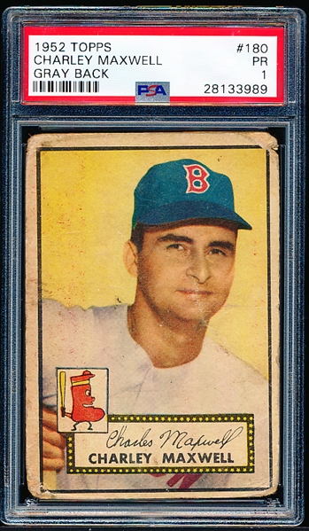 1952 Topps Baseball- “Gray Back”- #180 Charley Maxwell, Red Sox- PSA Poor 1 